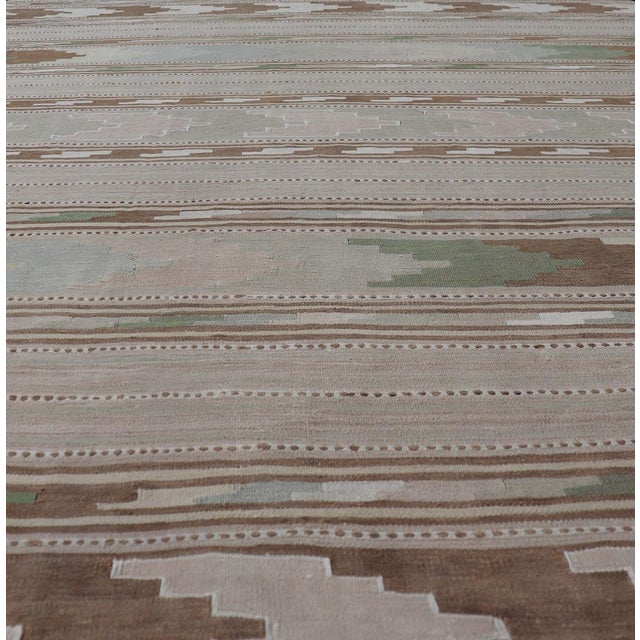 Vintage Turkish Kilim Rug With Geometric Patterns and Soft Pastel Hues 7'6"x11'3" For Sale - Image 4 of 11