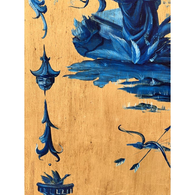 Pair of Hand Painted Blue Chinoiserie Chic Wall Hanging Giltwood Panels For Sale - Image 16 of 16