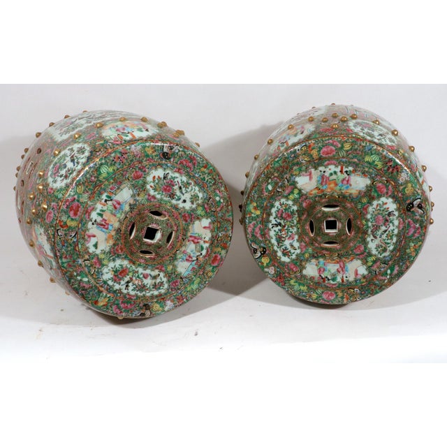 Chinese Export Rose Medallion Porcelain Garden Seats, a Pair Circa 1860 Jingdezhen and Canton, China, Qing Dynasty This...