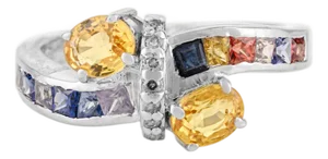 Stunning Natural Multi Sapphire 925 Silver Ring With Diamond Accents - Size 7