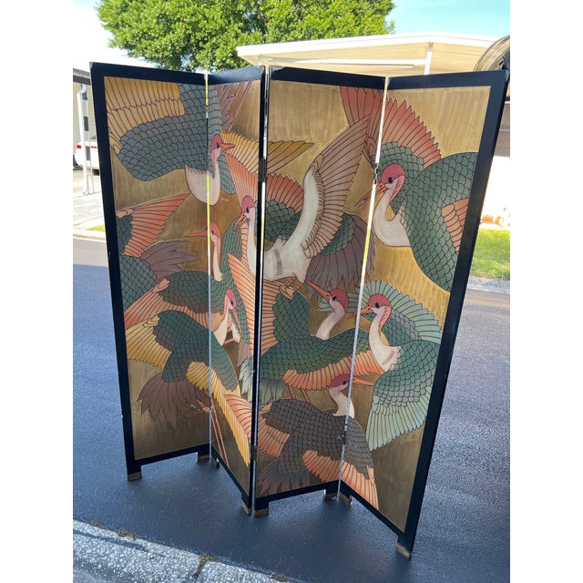 Mid-Century Modern 1980 Gold & Pink Birds Room Divider For Sale - Image 3 of 6