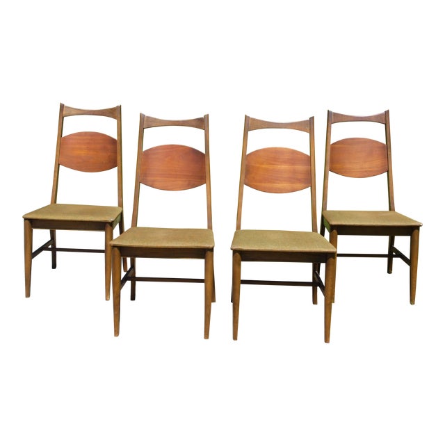 Vintage Bassett Mid Century Modern Walnut Dining Chairs Set of 4