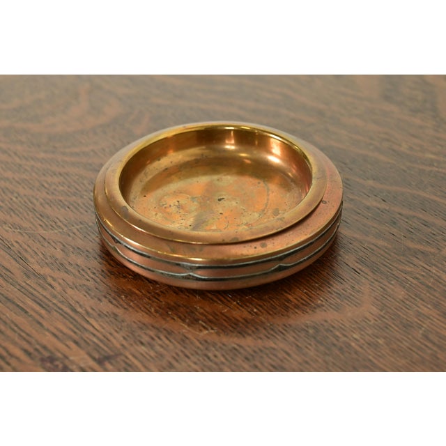Heintz Art Metal Shop Silver Crest Arts & Crafts Sterling Silver on Bronze Ashtray or Catchall For Sale - Image 4 of 11
