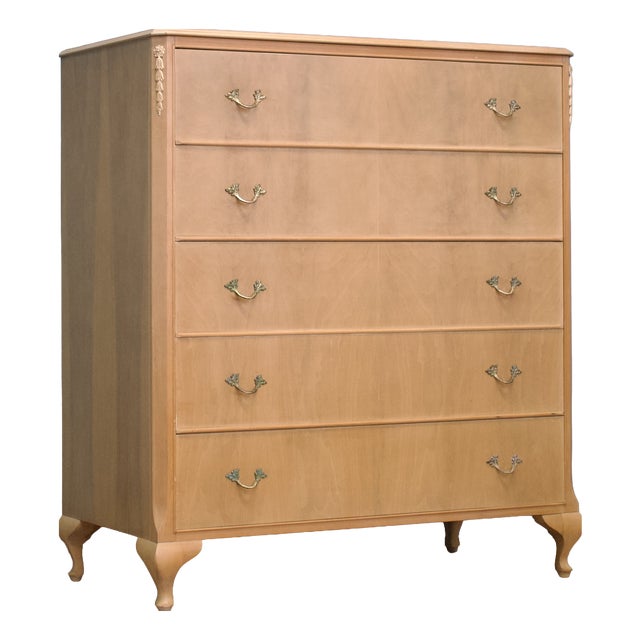 Vintage French Light Limed Chest of Drawers, 1950s For Sale