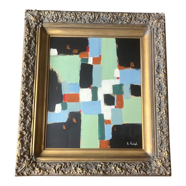Contemporary Original Stephen Heigh Abstract Painting “Intermission” Chunky Ornate Vintage Frame For Sale