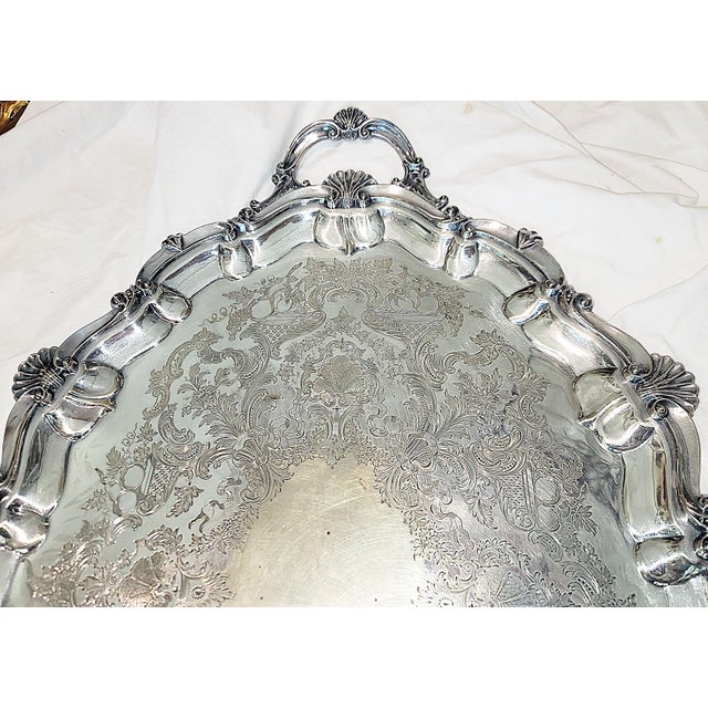 English Large Sheffield English Mappin & Webb Silverplate Serving Tray c.1860s For Sale - Image 3 of 13