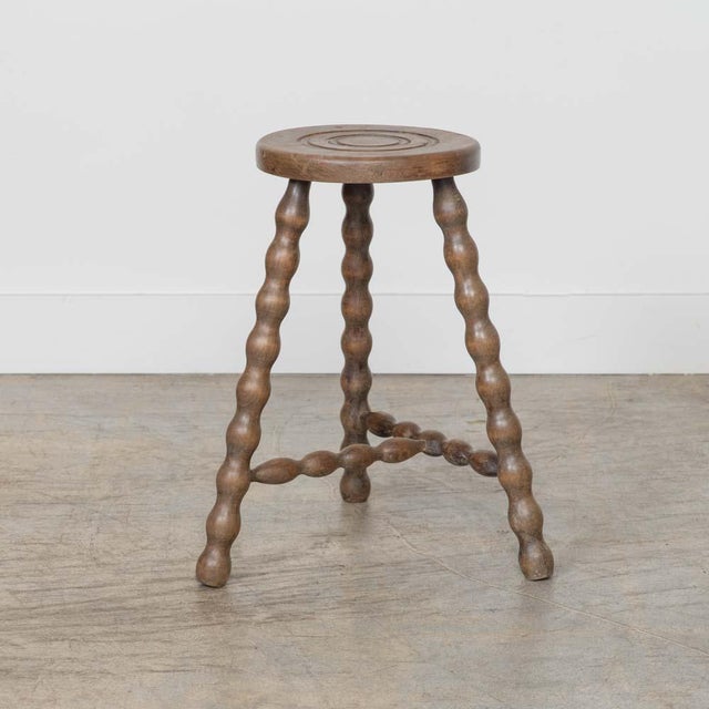 Wood 1950s Tall French Wood Tripod Stool For Sale - Image 7 of 11