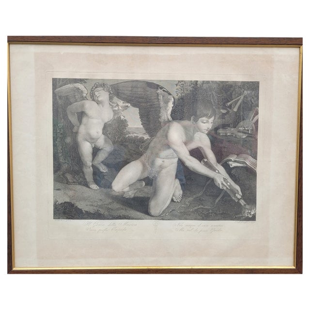 G Longhi, Il Genio De La Musica: Cupido, Engraving, 19th Century, Framed For Sale