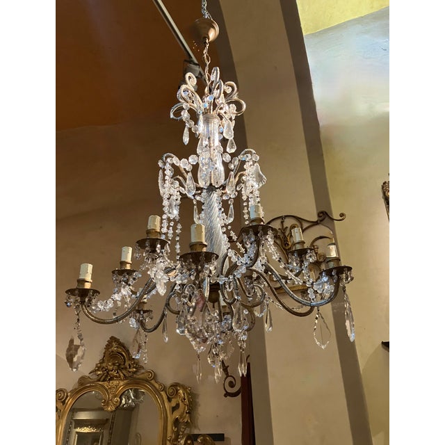 19th Century Italian Louis XV Style Murano Glass and Crystal 12-Light Cage Chandelier For Sale - Image 6 of 12