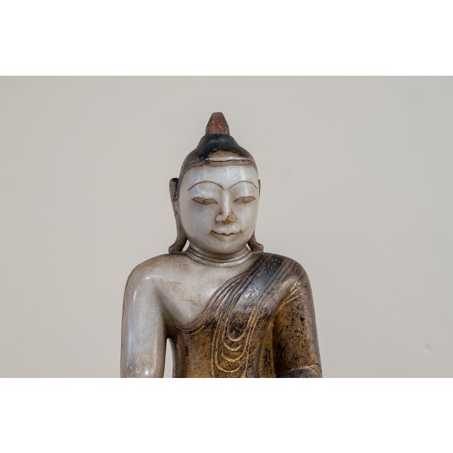 Wood Burmese Artist, Buddha Sculpture, 1700s, Alabaster & Wood For Sale - Image 7 of 10