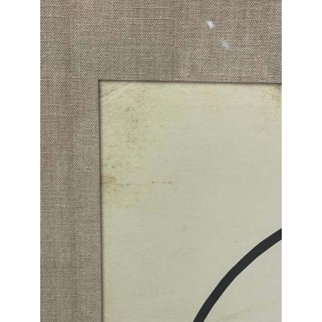 1970s Framed Modernist Abstract Line Drawing Face Portrait With Linen Mat For Sale - Image 10 of 10