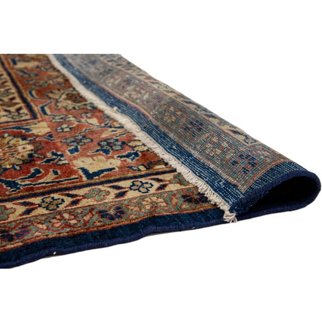 Antique Persian Sultanabad Wool Rug in Blue With Floral Pattern For Sale - Image 4 of 9