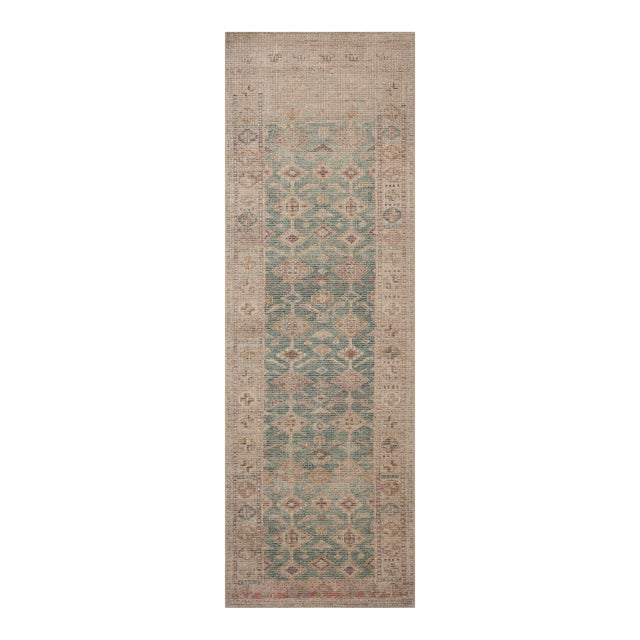 Angela Rose x Loloi Aubrey Rug Aqua / Sand 2'-6" x 9'-6" Runner Rug For Sale