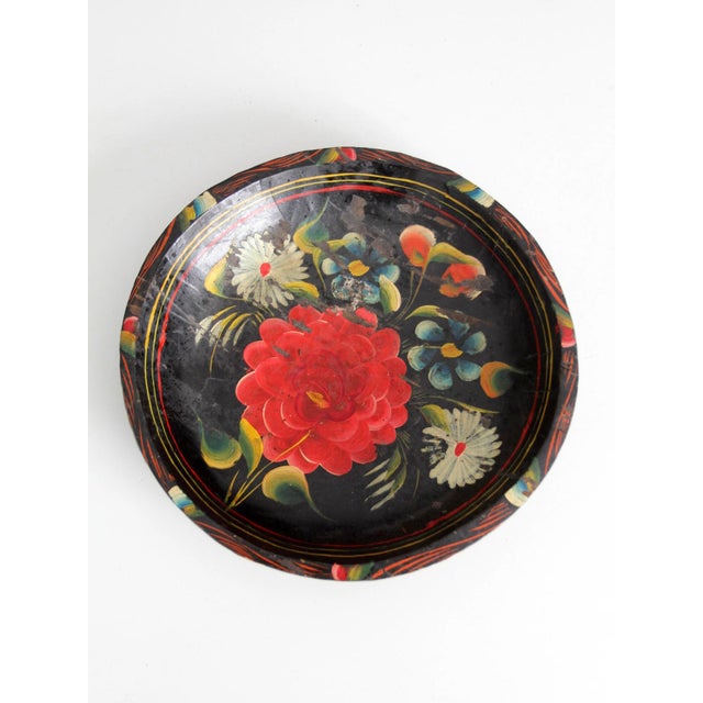 Vintage 1950s Hand-Painted Floral Wooden Bowl For Sale - Image 18 of 18