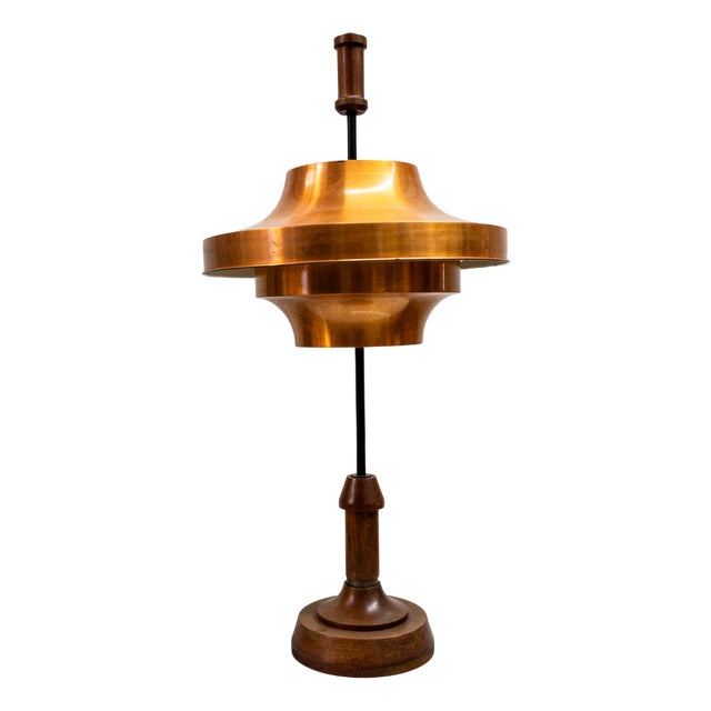 Table Lamp with Wooden Frame and Adjustable Copper Lampshade from Stilnovo, 1950s For Sale