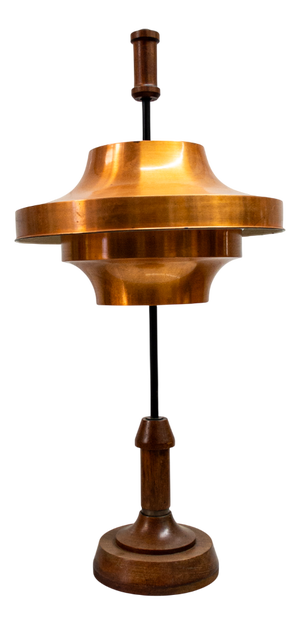 Table Lamp with Wooden Frame and Adjustable Copper Lampshade from Stilnovo, 1950s