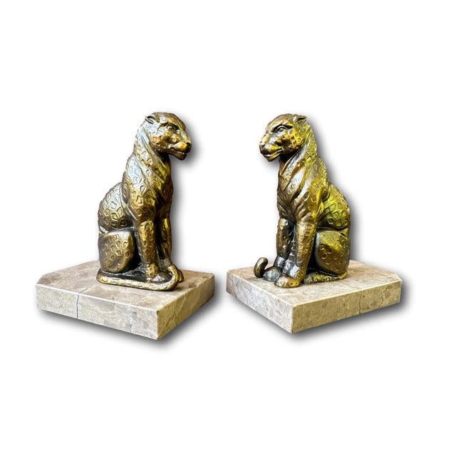 Art Deco Panther Bookends in Spelter and Marble by Jamar, France, 1930s, Set of 2 For Sale - Image 3 of 10