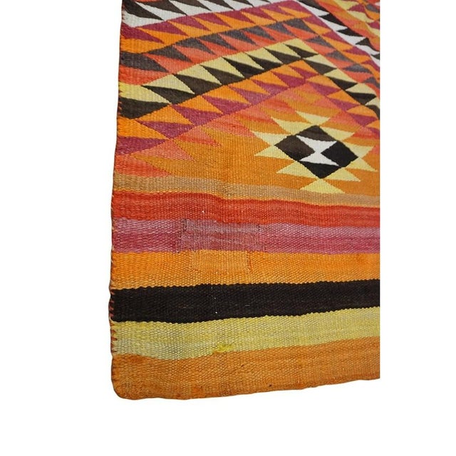 1890s Small Yellow Antique Rustic Tribal Native American Navajo Flat Weave Rug For Sale - Image 4 of 9