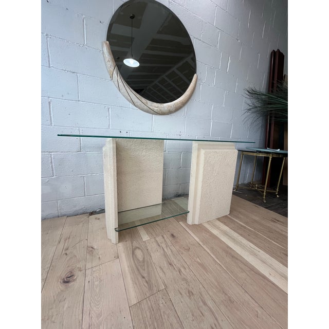 Lane Furniture Postmodern Faux Stone Tiered Console Table, Plaster and Wood For Sale - Image 4 of 10