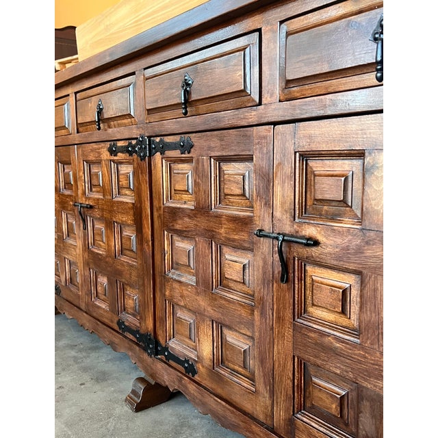 19th Century Large Catalan Spanish Baroque Walnut Tuscan Credenza or Buffet For Sale - Image 12 of 18