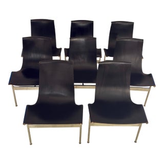 Set of 8, 1952 Attributed to Katavolos T-Chairs, Chrome & Black Leather Sling Chair, Mid Century Modern For Sale