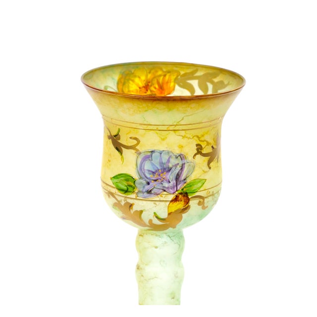 Pair of Mid-Century Modern Italian Venetian Art Glass Gilt & Painted Candlestick For Sale In New York - Image 6 of 13