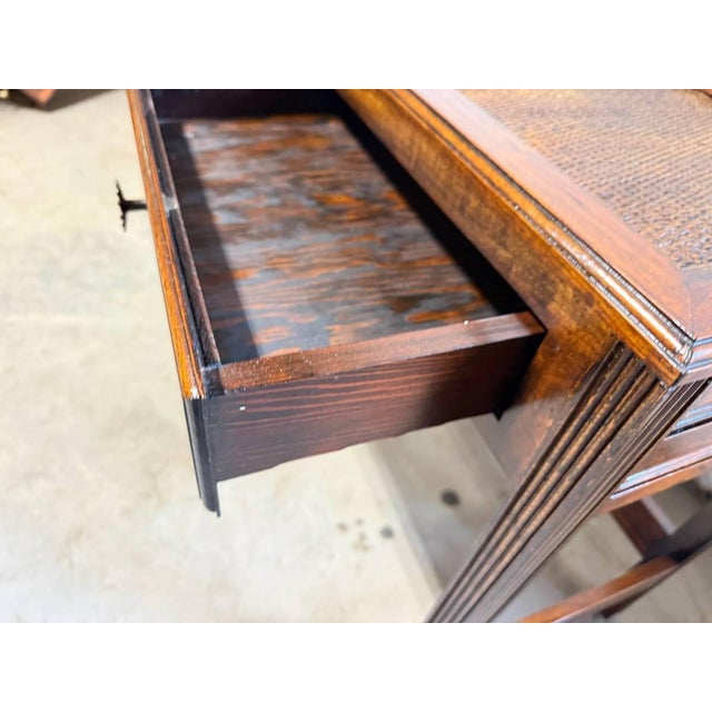 Vintage Chinioiserie Style Glass Rattan Top 2 Tier Console Table Desk For Sale - Image 13 of 14