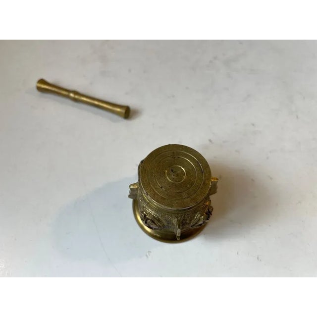 Antique French Mortar with Lion Faces in Bronze For Sale - Image 4 of 8