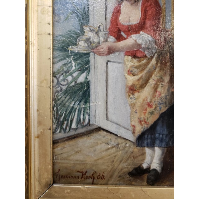Late 19th Century Hermann Koch, "Woman With Tray" Figurative Oil Painting, Framed For Sale - Image 9 of 13