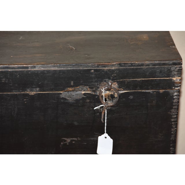 Red Antique Chinese Lacquer Hand Painted Coffer Carved Elm Wood Chest/Trunk For Sale - Image 8 of 9