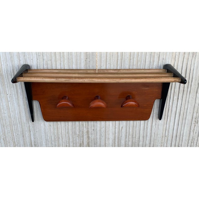 Wood 1960s Italian Mid-Century Modern Teakwood and Oak Wall Coat Hat Rack For Sale - Image 7 of 9