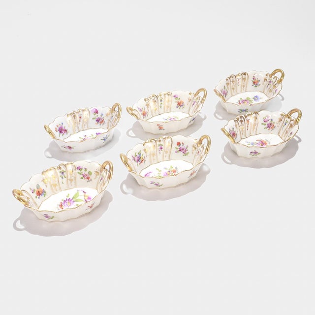 Dresden Porcelain Set of 6 Signed Richard Klemm Dresden Porcelain Condiment Serving Bowls For Sale - Image 4 of 8
