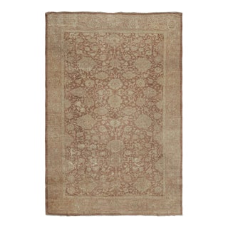 Antique Mahal Afghan Rug in Beige-Brown Floral Patterns by Rug & Kilim For Sale