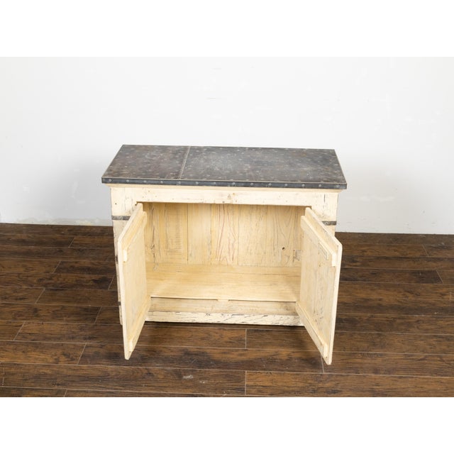 Painted Pine Buffet with Zinc Top and Metal Accents by John Brigham For Sale - Image 10 of 12