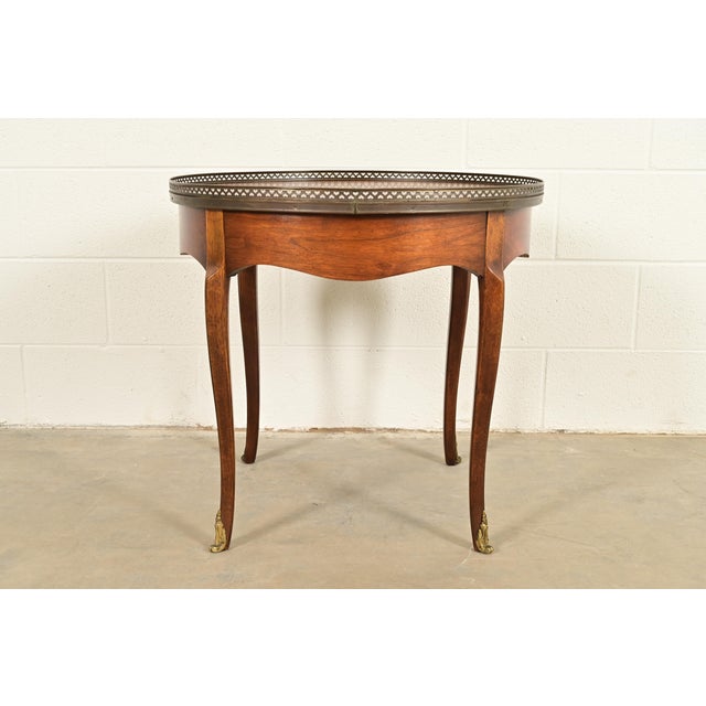 Baker Furniture French Regency Louis XVI Walnut and Brass Tea Table For Sale - Image 12 of 13