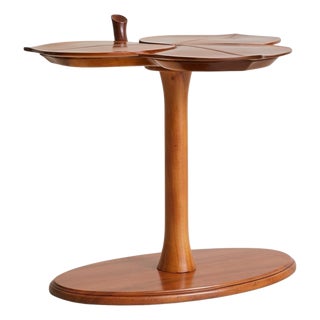 Swedish Clover Swivel Table in Blonde Walnut, 1950s For Sale