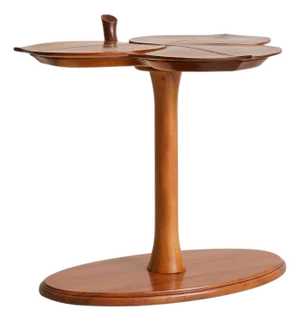 Swedish Clover Swivel Table in Blonde Walnut, 1950s