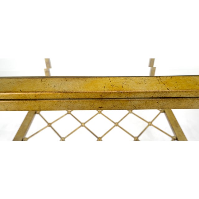 Pair of Square Glass Top Gold Gilt Metal Glass Top End Tables Stands For Sale - Image 6 of 9