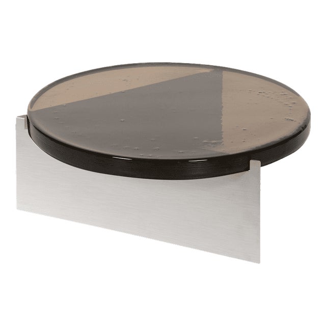 Alwa One Super Big Side Table with Smoky Grey Top & Brushed Stainless Steel Base by Sebastian Herkner for Pulpo For Sale