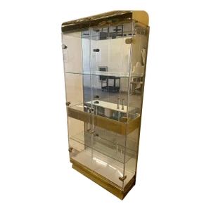 1980’s Lighted Curio Cabinet With Glass, Acrylic and Brass Details.