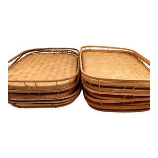 1970s Woven Bamboo and Rattan Gallery Trays - Set of 12 For Sale
