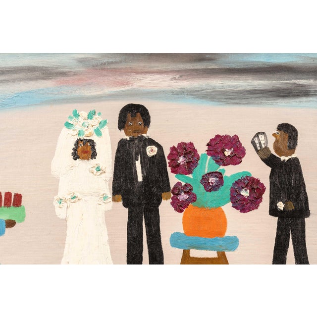 "Wedding" | C. 1960s Clementine Hunter Oil on Board Painting, Signed For Sale - Image 4 of 6