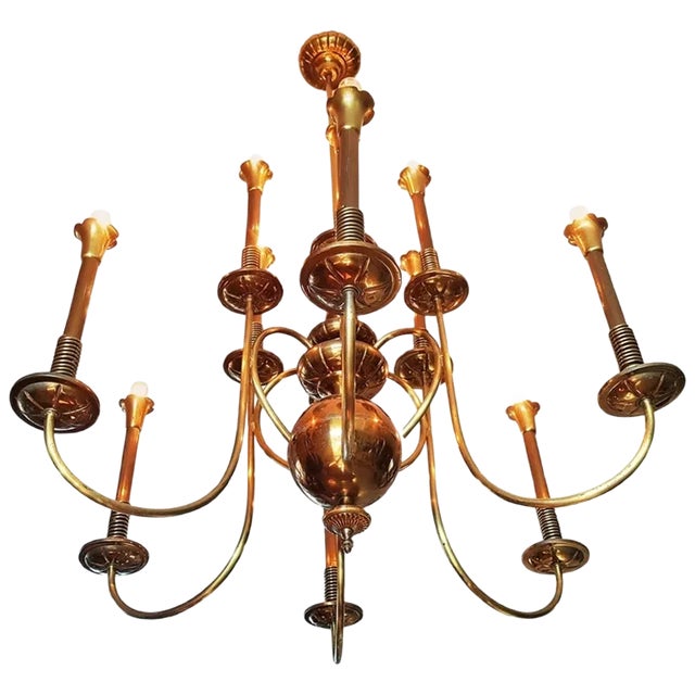 Mid-Century Italian Brass Chandelier, 1950s For Sale