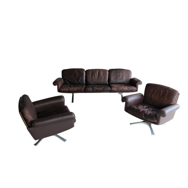 Metal DS 31 Leather Lounge Set from de Sede, 1970s, Set of 3 For Sale - Image 7 of 8