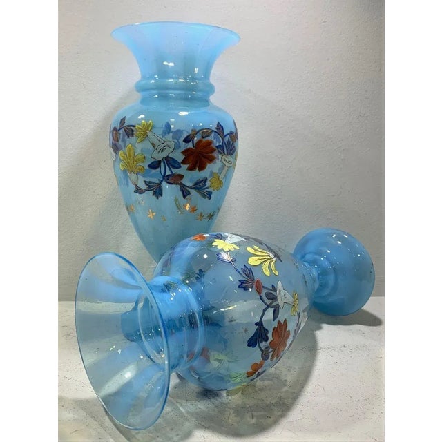 Pair of opaline glass vases-old factory Crystal Cartagena Santa Lucia nineteenth century, decorated with garlands of...