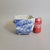 Vintage Japanese blue and white porcelain bonsai planter or cachepot featuring a square body with deeply indented corners,...