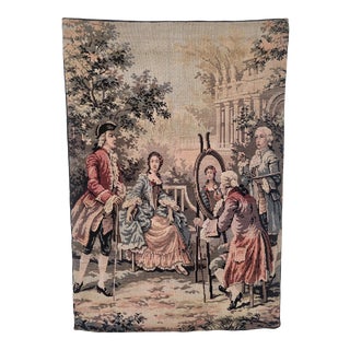Antique 1900 French Hand Woven Victorian Scene Artist Painting Lady Velvet Backing Tapestry For Sale