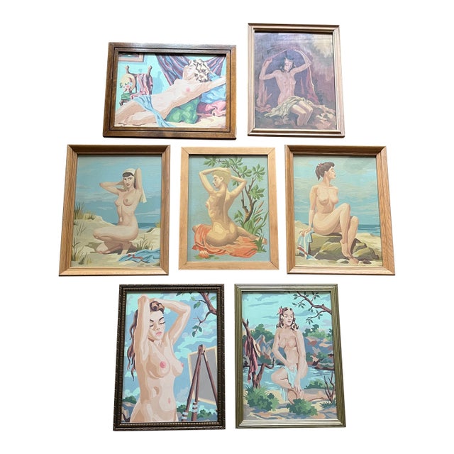Max S. Klein Mid-Century Modern Paint by Number Female Nude Paintings - Set of 7 For Sale