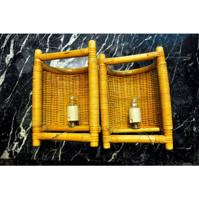 Wood Rattan Sconces, France, 1960, Set of 2 For Sale - Image 7 of 8