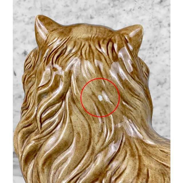 Mid-Century Large Porcelain Long-Haired Brown Cat Sculpture For Sale - Image 9 of 11